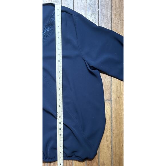 Bloomchim Navy Blue V-Neck Long Sleeve Wrap Front Top 14/16 - Picture 7 of 10